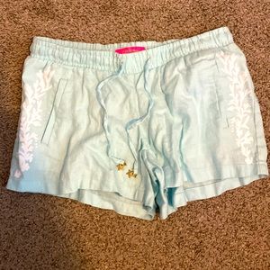NWOT Lilly Pulitzer 100% linen bay breeze beach shorts with silver stars, small